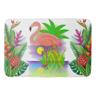 Pink Flamingo In Paradise Bath Mat