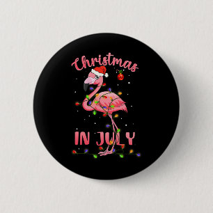 Pink Flamingo In Santa Hat Christmas In July Girl  2 Inch Round Button