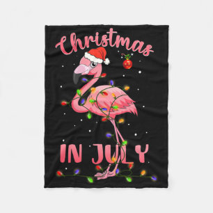Pink Flamingo In Santa Hat Christmas In July Girl  Fleece Blanket