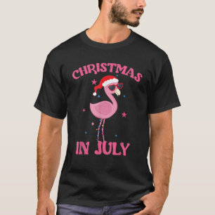 Pink Flamingo in Santa Hat Christmas In July Girl  T-Shirt