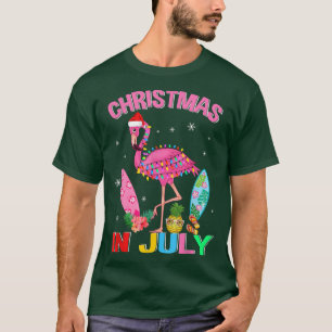 Pink Flamingo in Santa Hat Christmas In July Shirt