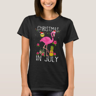 Pink Flamingo In Santa Hat Christmas In July T-Shirt