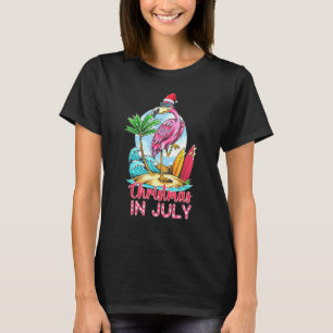Pink Flamingo In Santa Hat Christmas In July T-Shirt