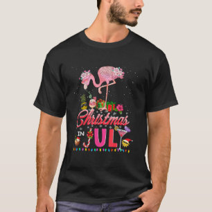 Pink Flamingo in Santa Hat Christmas In July Tees