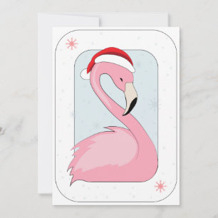Pink Flamingo in Santa Hat Holiday Card