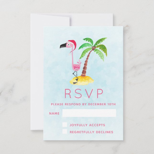 Pink Flamingo in Santa Hat RSVP (Front)