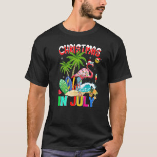 Pink Flamingo In Santa Hat Sunglasses Christmas In T-Shirt