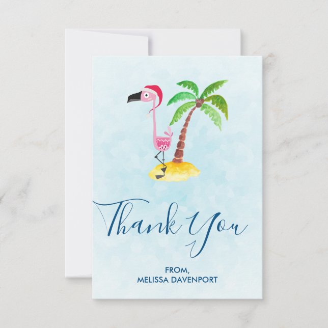 Pink Flamingo in Santa Hat Thank You Card (Front)