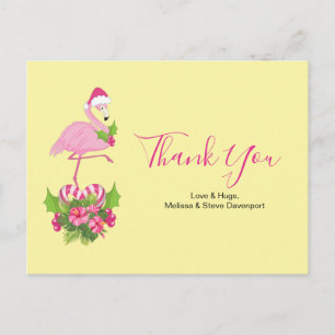 Pink Flamingo in Santa Hat Thank You Postcard