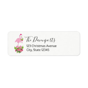 Pink Flamingo in Santa Hat Whimsical Christmas