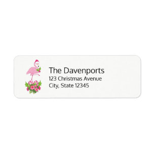 Pink Flamingo in Santa Hat Whimsical Christmas