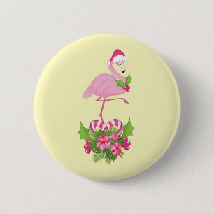Pink Flamingo in Santa Hat Whimsical Christmas 2 Inch Round Button