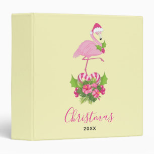Pink Flamingo in Santa Hat Whimsical Christmas Binder