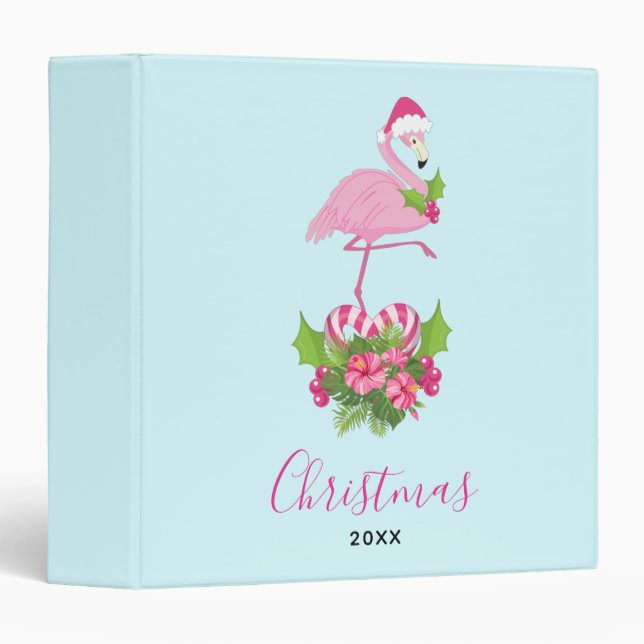 Pink Flamingo in Santa Hat Whimsical Christmas Binder (Front/Spine)