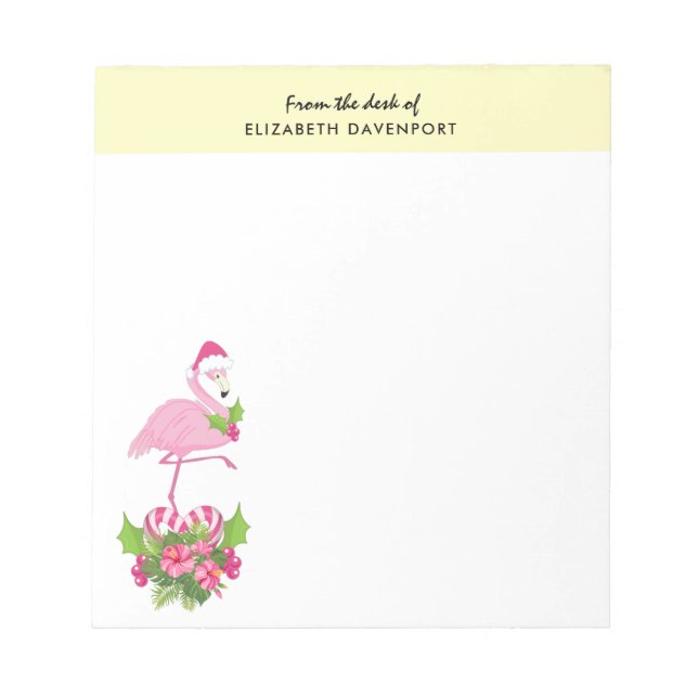 Pink Flamingo in Santa Hat Whimsical Christmas Notepad (Front)