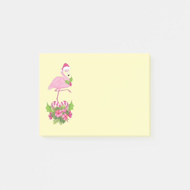 Pink Flamingo in Santa Hat Whimsical Christmas Post-it Notes (Front)