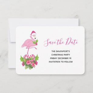 Pink Flamingo in Santa Hat Whimsical Christmas Save The Date