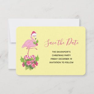 Pink Flamingo in Santa Hat Whimsical Christmas Save The Date