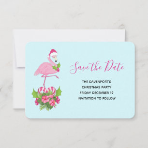 Pink Flamingo in Santa Hat Whimsical Christmas Save The Date