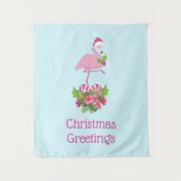 Pink Flamingo in Santa Hat Whimsical Christmas