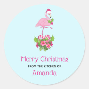 Pink Flamingo in Santa Hat Whimsical Kitchen Classic Round Sticker