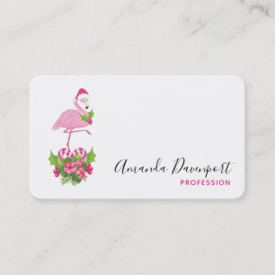 Pink Flamingo in Santa Hat with Candy Cane Bouquet Business Card