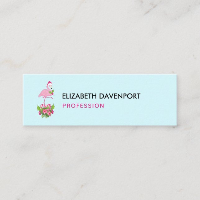 Pink Flamingo in Santa Hat with Candy Cane Bouquet Mini Business Card (Front)