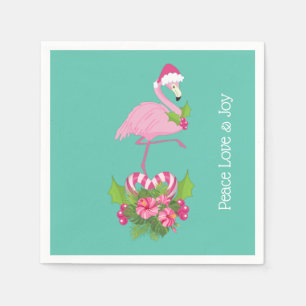 Pink Flamingo in Santa Hat with Candy Cane Bouquet Napkin