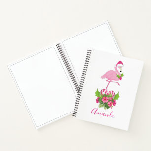 Pink Flamingo in Santa Hat with Candy Cane Bouquet Notebook