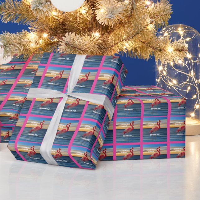Pink Flamingo in Santa Hat Wrapping Paper (Holidays)