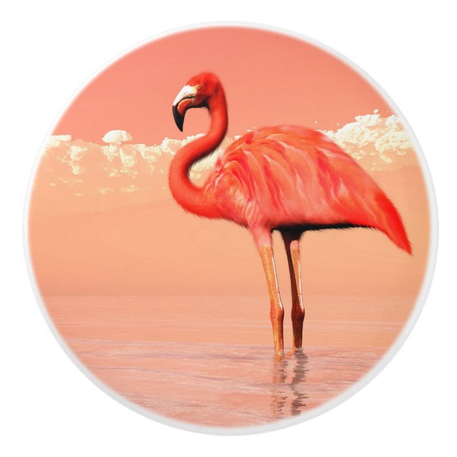 Pink flamingo in the water - 3D render Ceramic Knob (Front)