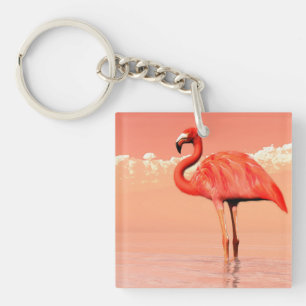 Pink flamingo in the water - 3D render Keychain