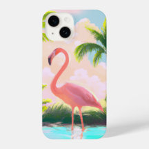 Pink Flamingo in Tropical Paradise Retro Boho Art