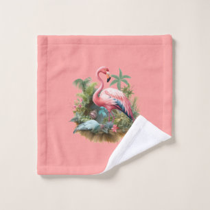 Pink Flamingo In Tropics Bath Towel Set