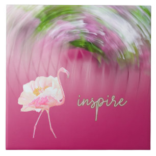 Pink Flamingo Inspirational Saying Inspire Quote  Tile