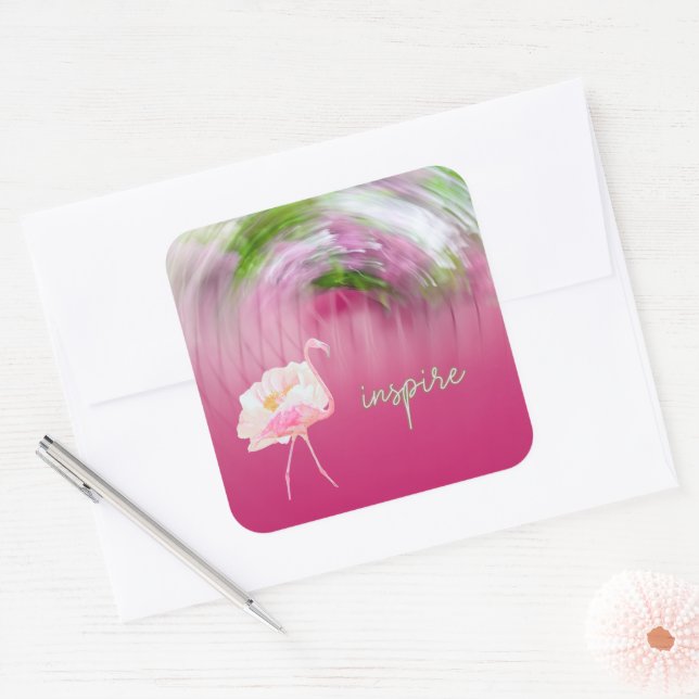 Pink Flamingo Inspirational Saying Inspire Square Sticker (Envelope)