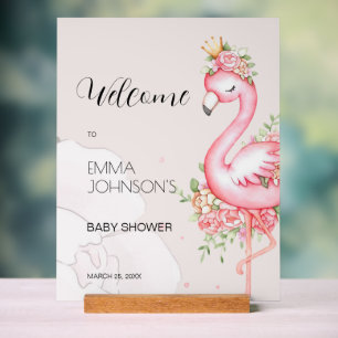 Pink Flamingo It's a Girl Baby Shower Acrylic Sig Sign