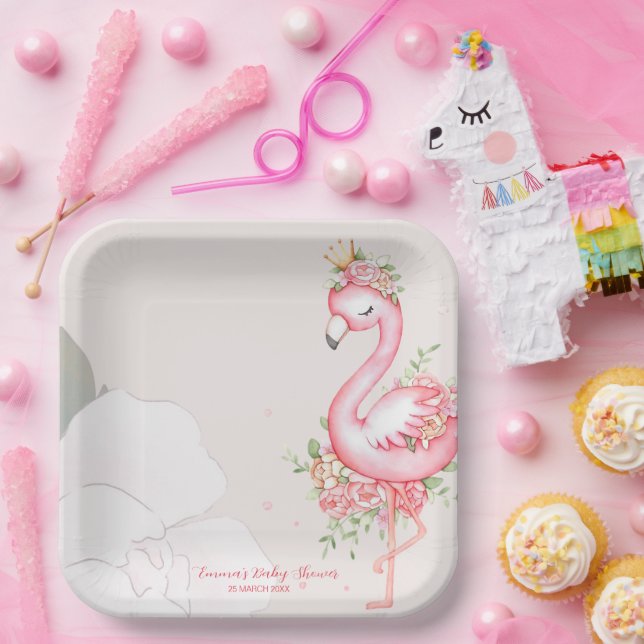 Pink Flamingo It's a Girl Baby Shower   Paper Plate (Party)