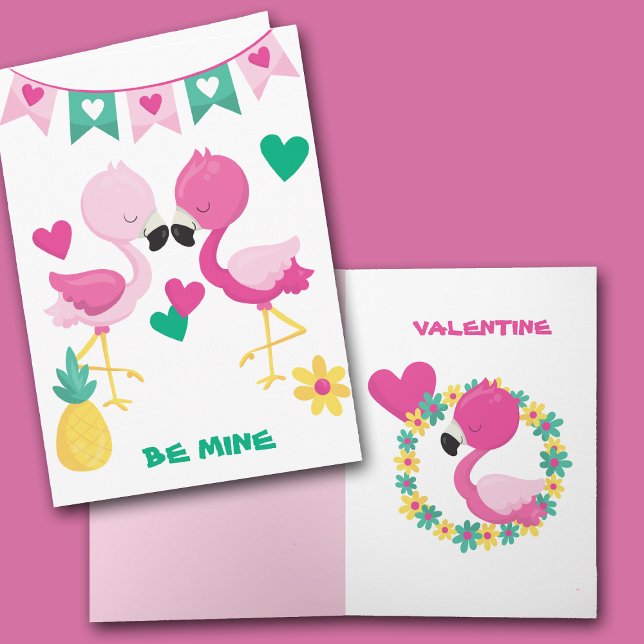 Pink Flamingo Kids Valentine Card (Creator Uploaded)