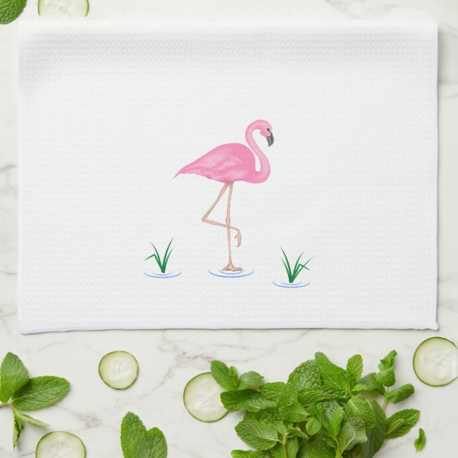 Pink Flamingo Kitchen Towel (Folded)