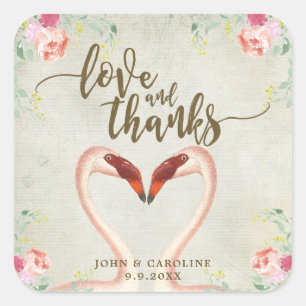 pink flamingo love and thanks favours sticker