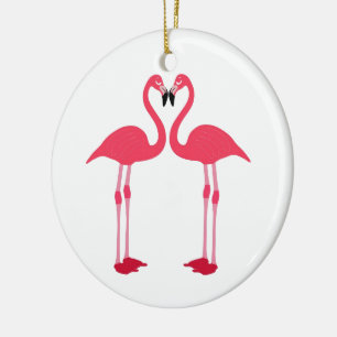 Pink Flamingo Love Birds Ceramic Ornament