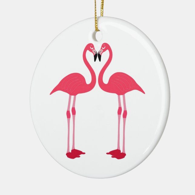 Pink Flamingo Love Birds Ceramic Ornament (Left)