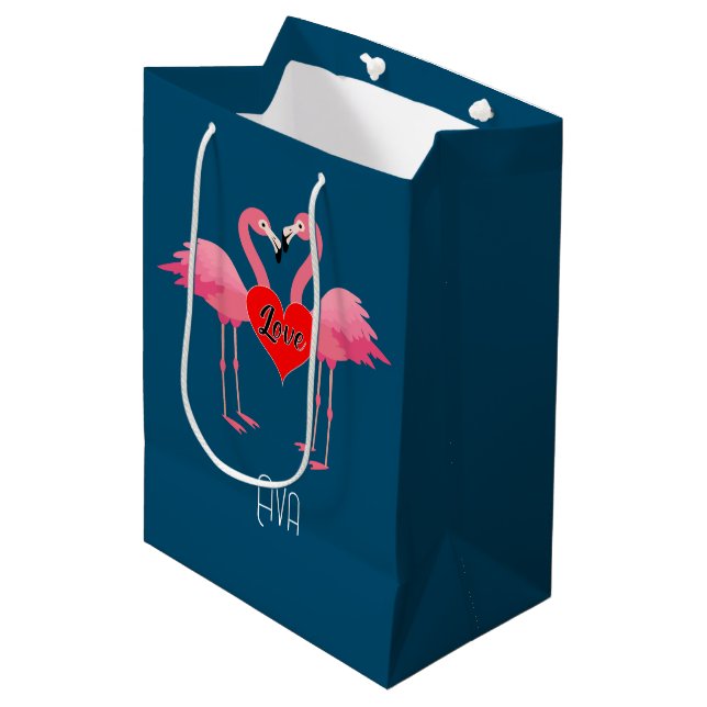 Pink Flamingo Love Design - Gift Bag - Medium (Front Angled)