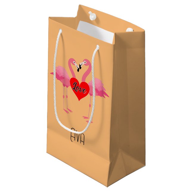 Pink Flamingo Love Design - Gift Bag - Small (Front Angled)