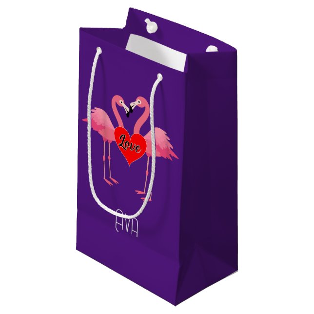Pink Flamingo Love Design - Gift Bag - Small (Front Angled)