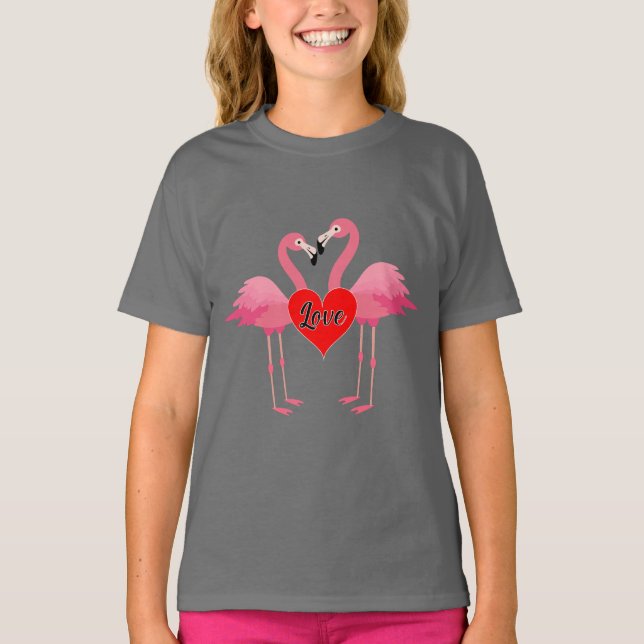 Pink Flamingo Love Design - Girls' Basic T-Shirt (Front)