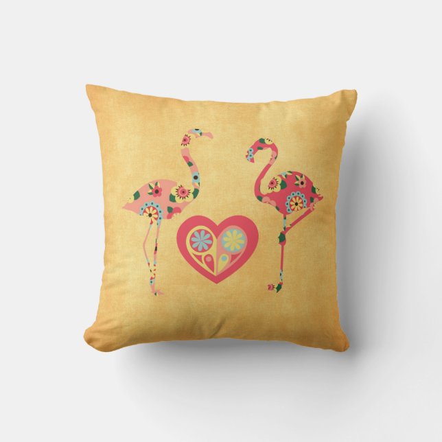 Pink Flamingo Love Throw Pillow (Front)