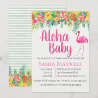 Pink Flamingo Luau Baby Shower Invitation