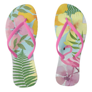 Pink Flamingo Luau Tropical Colourful Floral Summe Flip Flops
